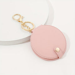 Makeup Mirror Keychain Round Leather Key Chain Pendant Bag Purse Accessories