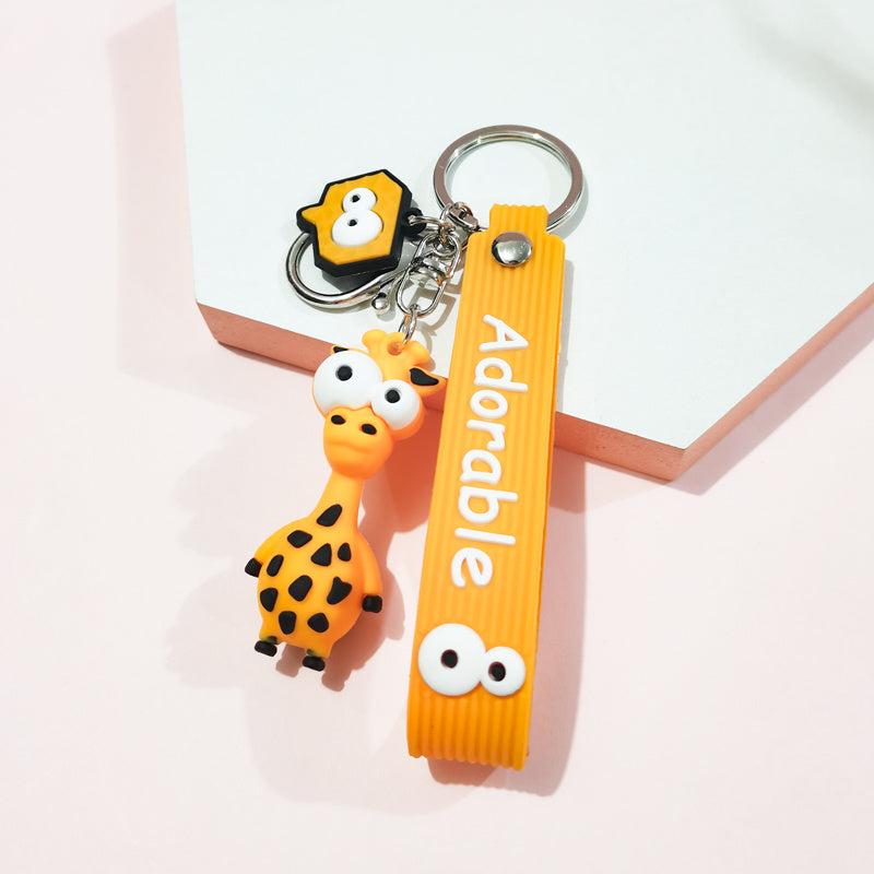 Giraffe Keychain PVC Cartoon Funny Keychain Girls Bags Doll Key Rings