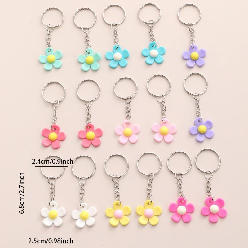 16pcs PVC Sun Flower Keychain Cartoon Colorful Bag Key Chain