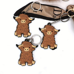 Highland Cattle PVC Keychain Cartoon Keychain For Men
