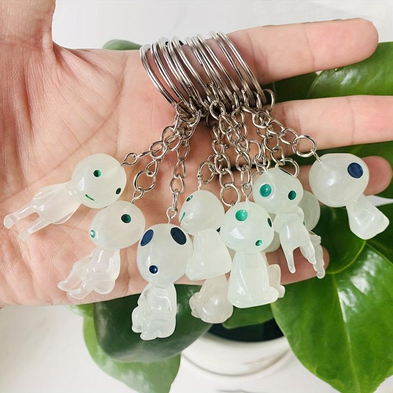 Ghost Shape Pendant Luminous Keychain Tree Elf Glowing Alien Anime Key Ring
