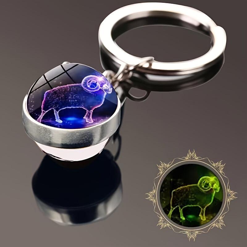 12 Constellations Neon Double sided Glass Ball Keychain Car Accessory