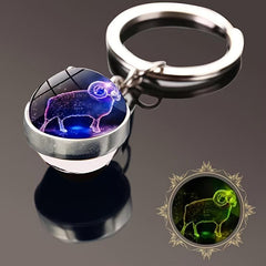 12 Constellations Neon Double sided Glass Ball Keychain Car Accessory