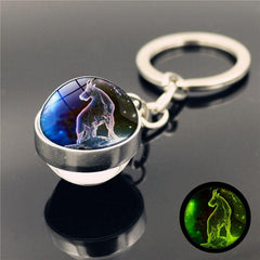 12 Constellations Neon Double sided Glass Ball Keychain Car Accessory