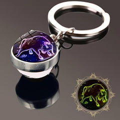 12 Constellations Neon Double sided Glass Ball Keychain Car Accessory