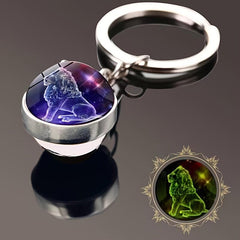 12 Constellations Neon Double sided Glass Ball Keychain Car Accessory