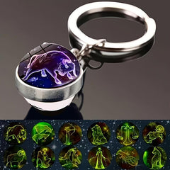 12 Constellations Neon Double sided Glass Ball Keychain Car Accessory