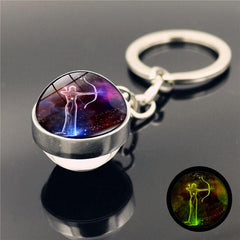 12 Constellations Neon Double sided Glass Ball Keychain Car Accessory