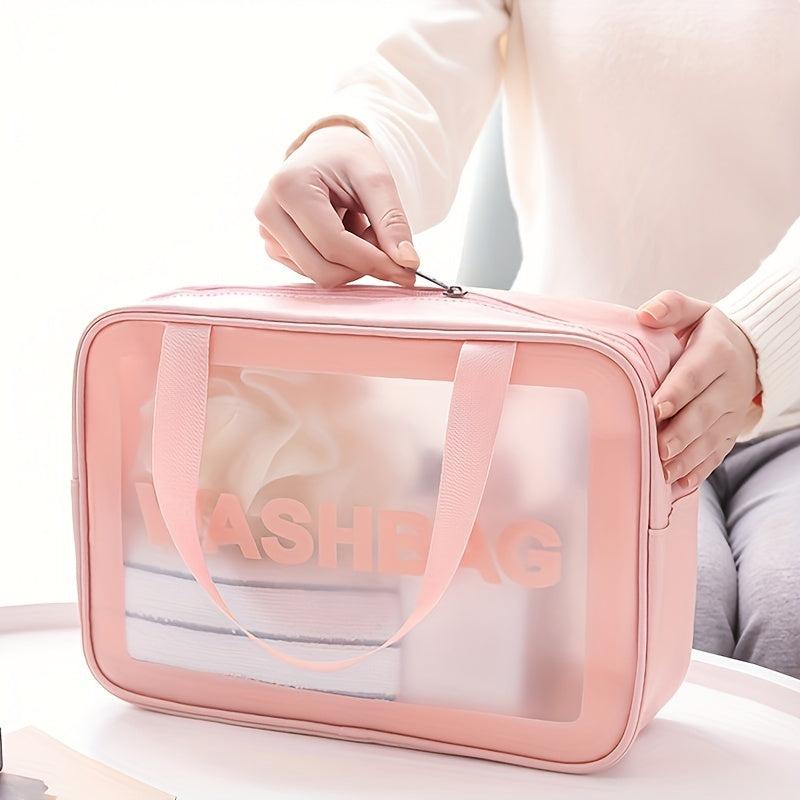 Pink Letter Print Cosmetic Bag Zipper Portable Handbag
