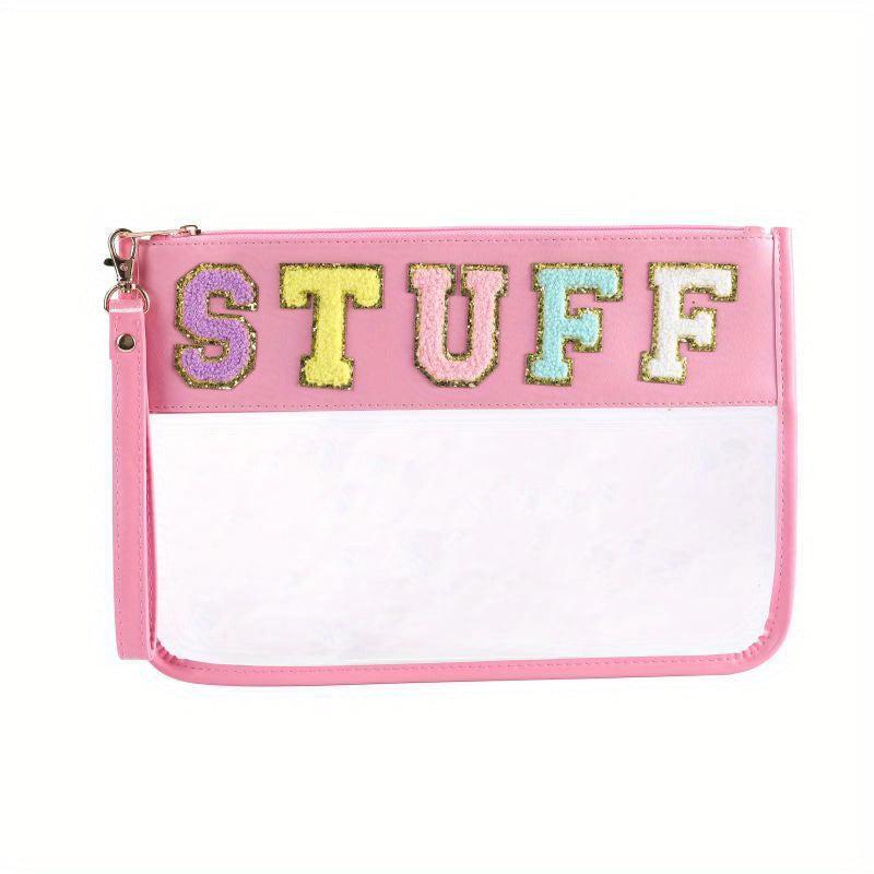 Chenille Letter Patch PVC Pouch Zipper Travel Cosmetic Bag