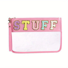 Chenille Letter Patch PVC Pouch Zipper Travel Cosmetic Bag