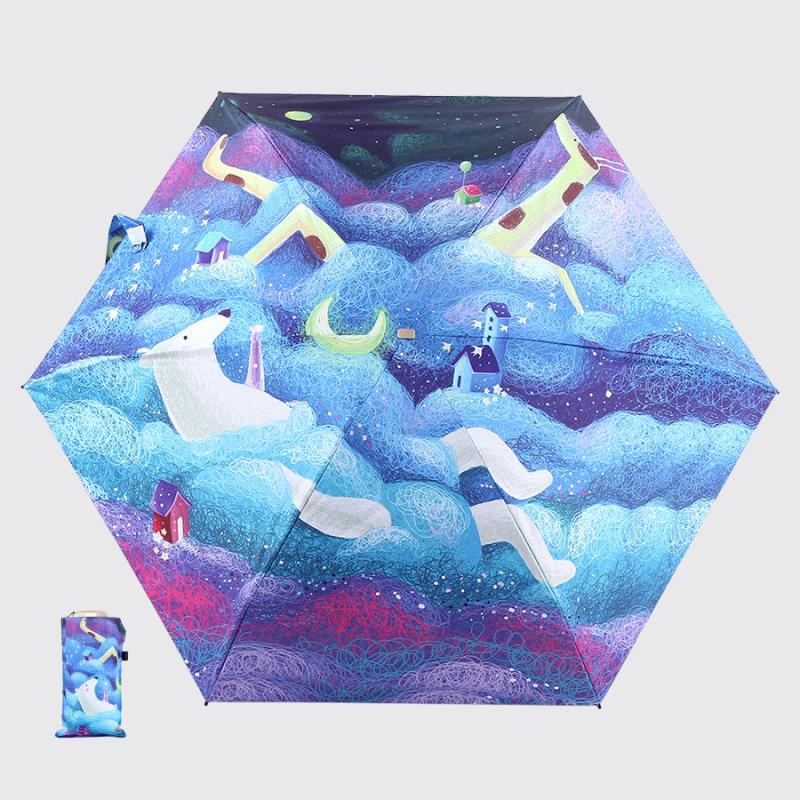 Cartoon Fairy World 5-fold Glue Sun Protection Umbrella
