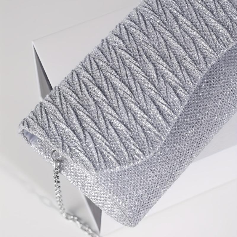 Glitter Pleated Chain Clutch Evening Bag