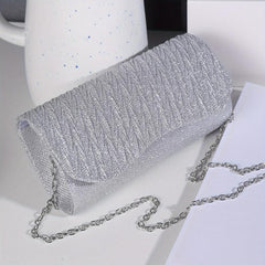 Glitter Pleated Chain Clutch Evening Bag