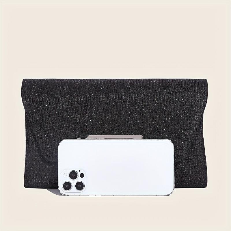 Glitter Evening Bag Metal Decor Flap Clutch Lightweight Party Shoulder Bag