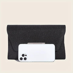 Glitter Evening Bag Metal Decor Flap Clutch Lightweight Party Shoulder Bag