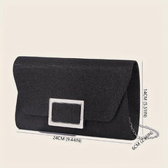 Glitter Evening Bag Metal Decor Flap Clutch Lightweight Party Shoulder Bag