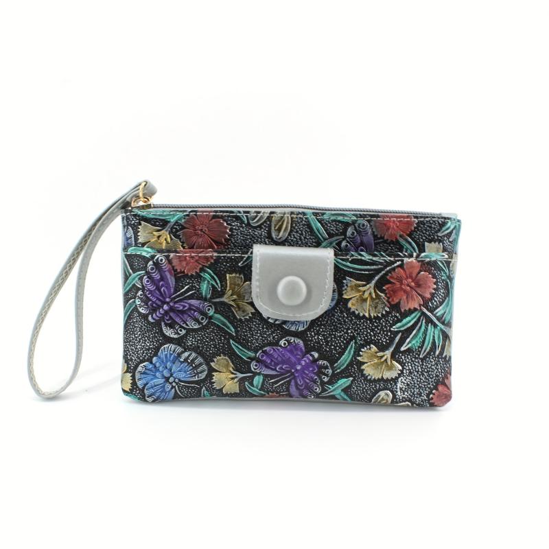 Floral Print Coin Purse Credit Card Organizer & ID Holder Clutch Bag