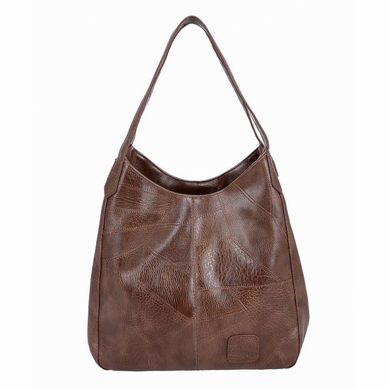 Large Capacity Tote Bag Soft Faux Leather Zipper Handbag