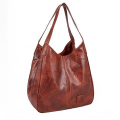 Large Capacity Tote Bag Soft Faux Leather Zipper Handbag