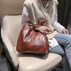 Large Capacity Tote Bag Soft Faux Leather Zipper Handbag