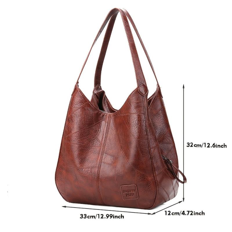 Large Capacity Tote Bag Soft Faux Leather Zipper Handbag