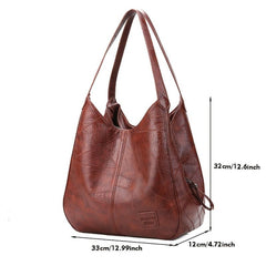 Large Capacity Tote Bag Soft Faux Leather Zipper Handbag