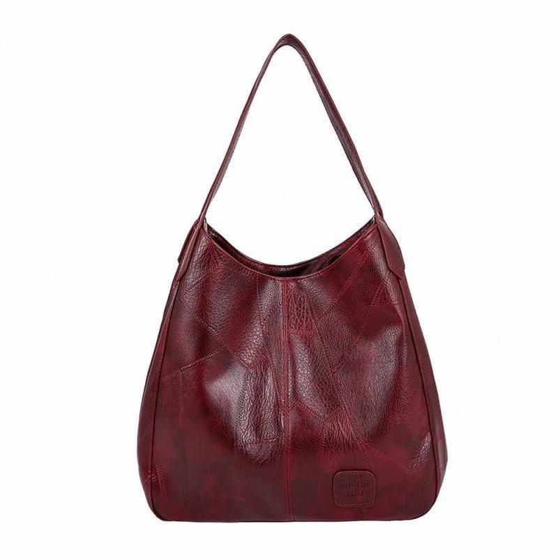 Large Capacity Tote Bag Soft Faux Leather Zipper Handbag