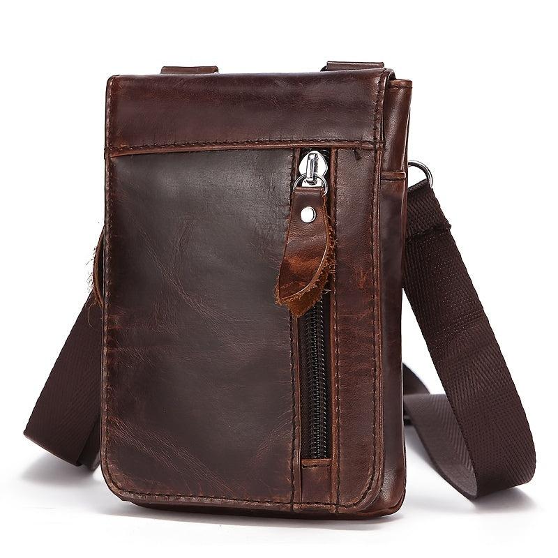 Men's Leather Small Shoulder Bag Messenger Bag Phone Holder Waist Pack