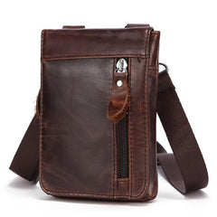 Men's Leather Small Shoulder Bag Messenger Bag Phone Holder Waist Pack