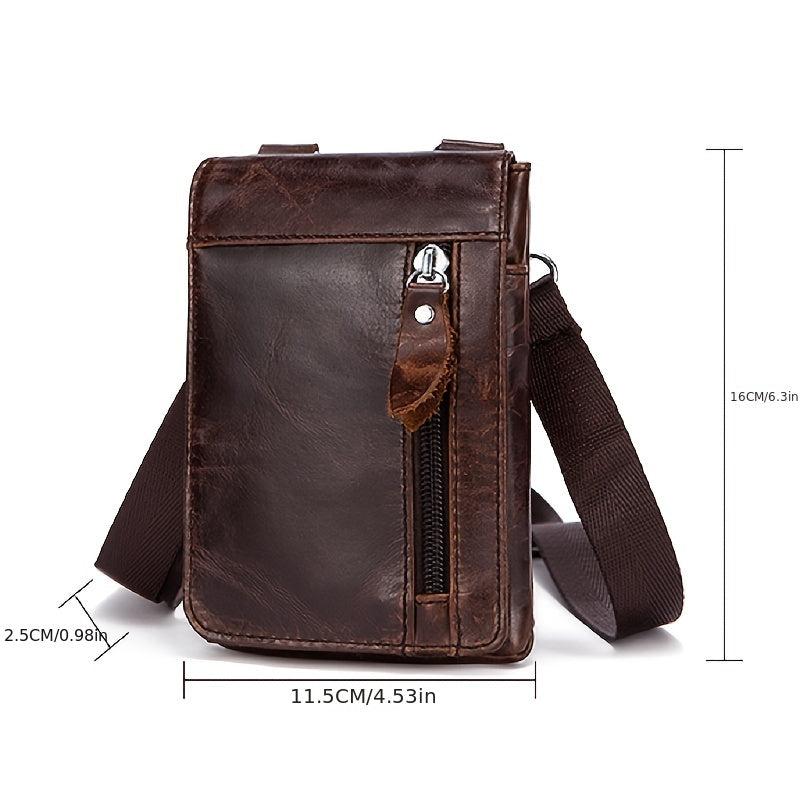 Men's Leather Small Shoulder Bag Messenger Bag Phone Holder Waist Pack