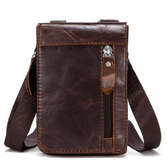 Men's Leather Small Shoulder Bag Messenger Bag Phone Holder Waist Pack