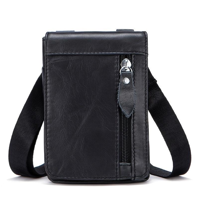 Men's Leather Small Shoulder Bag Messenger Bag Phone Holder Waist Pack