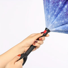 Reversed Umbrella Straight Rod Sun Rain Dual use C Handle Handsfree