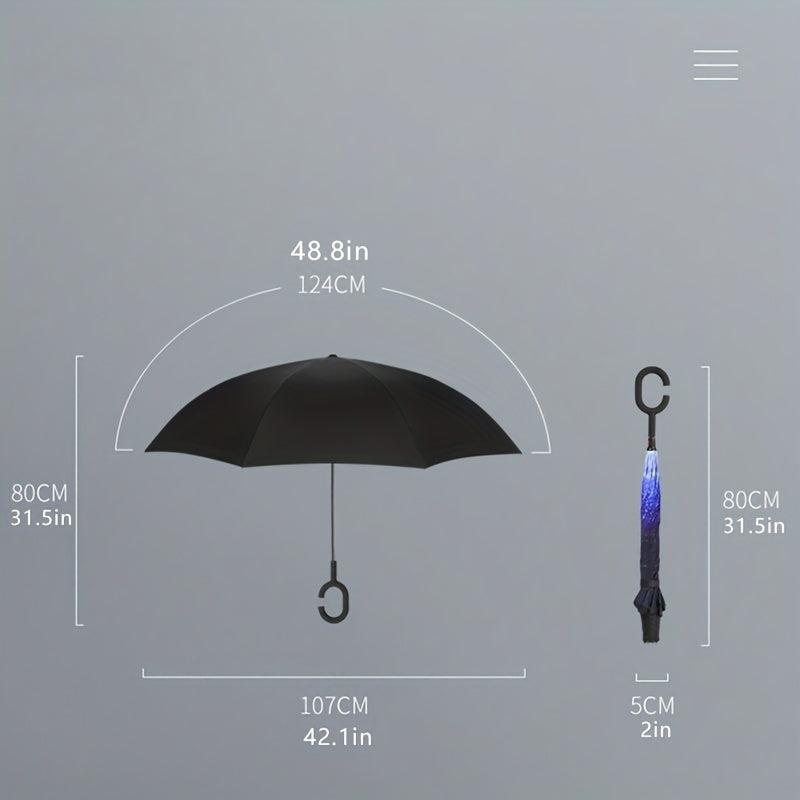 Reversed Umbrella Straight Rod Sun Rain Dual use C Handle Handsfree