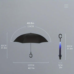 Reversed Umbrella Straight Rod Sun Rain Dual use C Handle Handsfree
