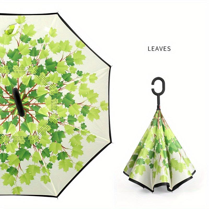 Reversed Umbrella Straight Rod Sun Rain Dual use C Handle Handsfree