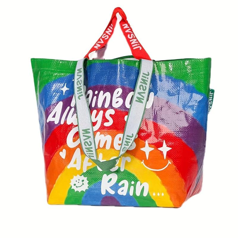 Rainbow Large Tote Bag Shoulder Bag Eco Friendly Shopping Grocery Bag