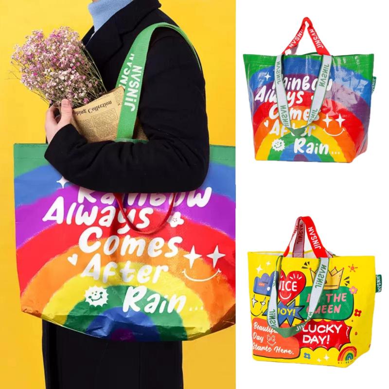 Rainbow Large Tote Bag Shoulder Bag Eco Friendly Shopping Grocery Bag