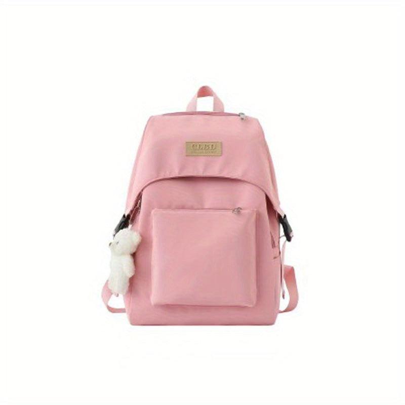 Casual Large Capacity Backpack with Bear Pendant Preppy Travel Bag