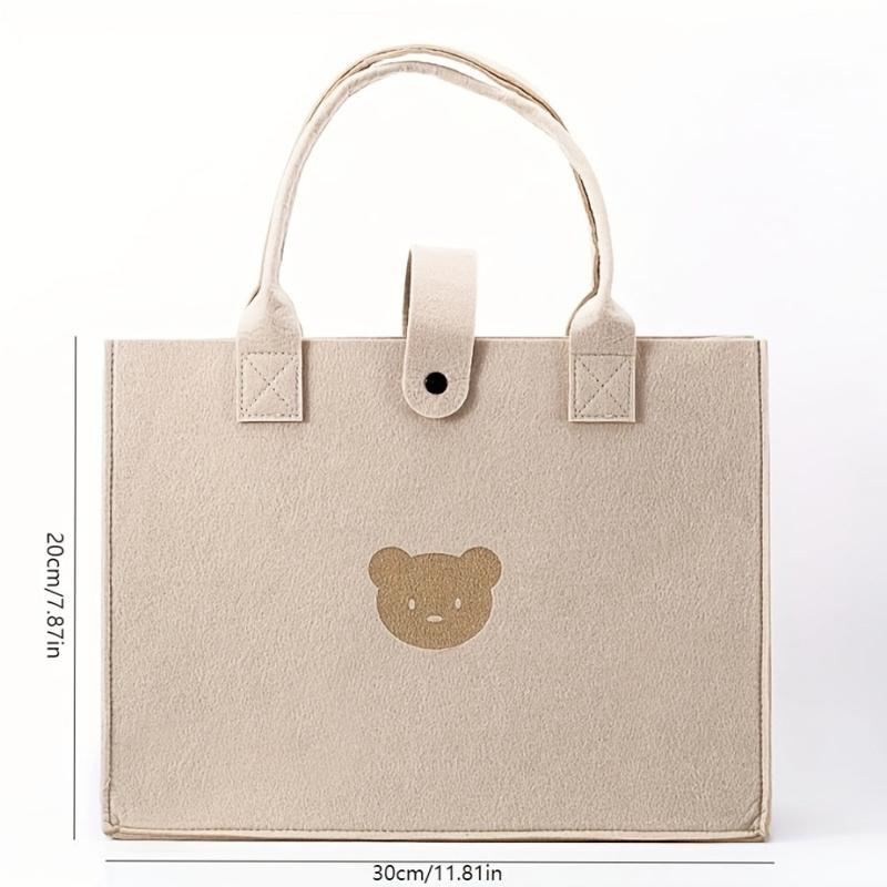 Little Bear Tote Bags Portable Shopping Felt Tote Bag Solid Handbags
