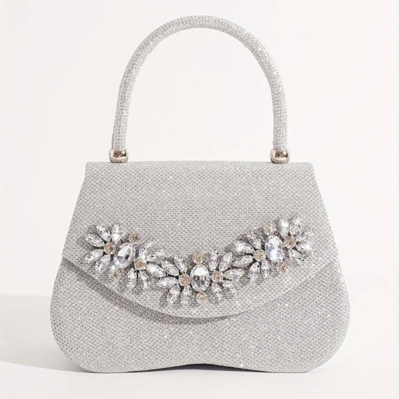 Glitter Flower Rhinestone Evening Satchel Bag for Party