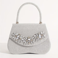 Glitter Flower Rhinestone Evening Satchel Bag for Party
