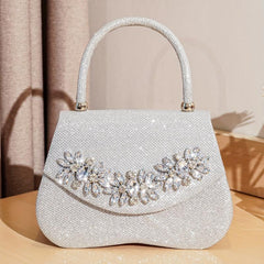 Glitter Flower Rhinestone Evening Satchel Bag for Party