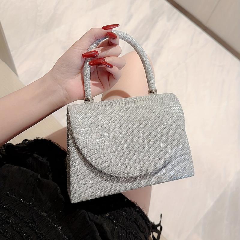 Glitter Pleated Chain Handbag Elegant Textured Flap Purse Evening Bag