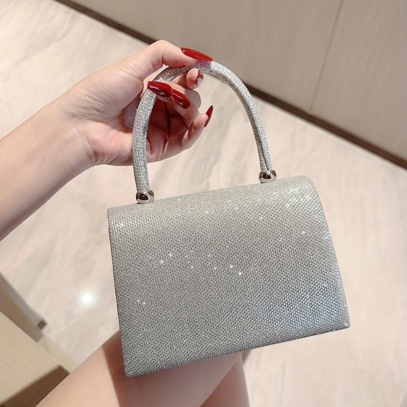 Glitter Pleated Chain Handbag Elegant Textured Flap Purse Evening Bag