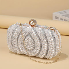 Bead Decor Clutch Bag Glitter Evening Bag Chain Strap