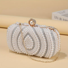 Bead Decor Clutch Bag Glitter Evening Bag Chain Strap