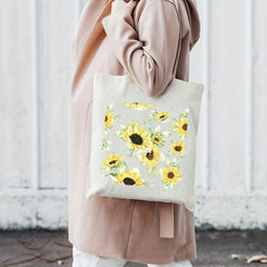 Sunflower Print Canvas Shoulder Bag Lightweight Shopping Bag