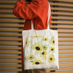 Sunflower Print Canvas Shoulder Bag Lightweight Shopping Bag